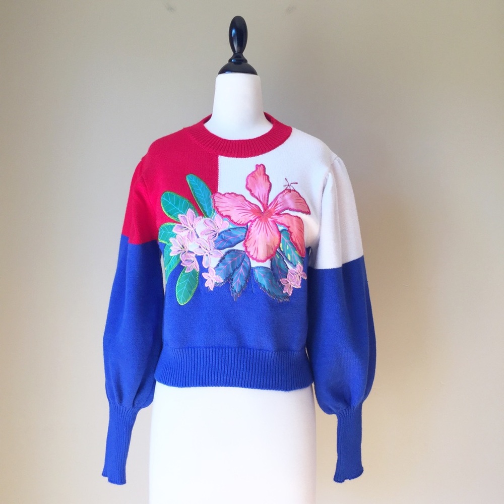 Farm Rio Tropical Floral Color Block Sweater XS - Picture 3 of 9